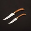 Μικρό και μεγάλο μαχαίρι για κυνήγι με λαβ0ή από ξύλο ελιάς χειροφυλακτήρα και πλακέ τελείωμα μπρούτζινα