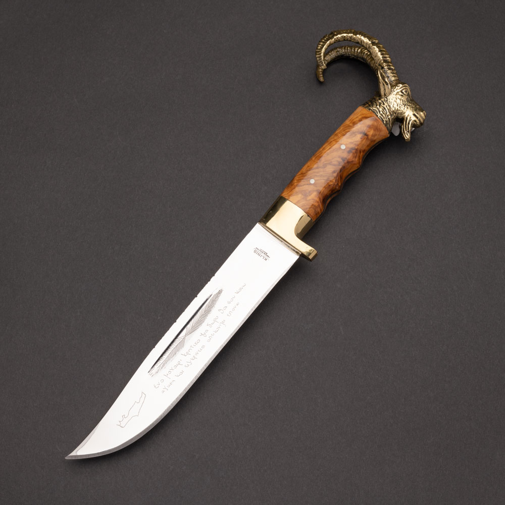 Μαχαίρι σκαφιδωτό με λάμα από ανοξείδωτο ατσάλι λαβή από ξύλο ελιάς μπρούτζινο στήριγμα και μπρούτζινο κεφάλι κρι-κρι