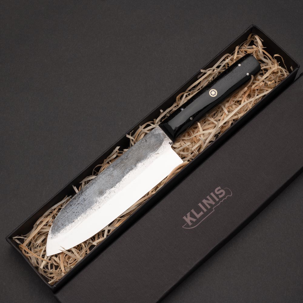 μαχαίρι σεφ με λάμα από ανθρακούχο ατσάλι και λαβή από έβενο σε χάρτινη κασετίνα