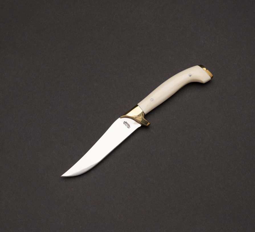 Μαχαίρι κλίνης για κυνήγι με λαβή από κόκκαλο με πλακέ τελείωμα μπρούτζινα